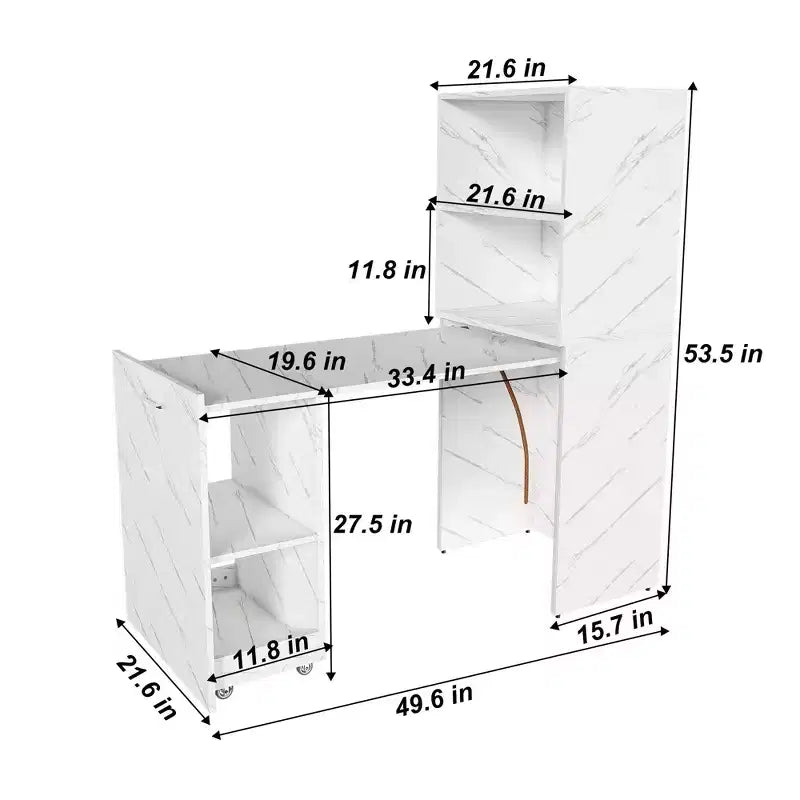 Bureau d'écriture pliable à roulettes en MDF 136 cm (H) x 55 cm (L) x 40 cm (P)
