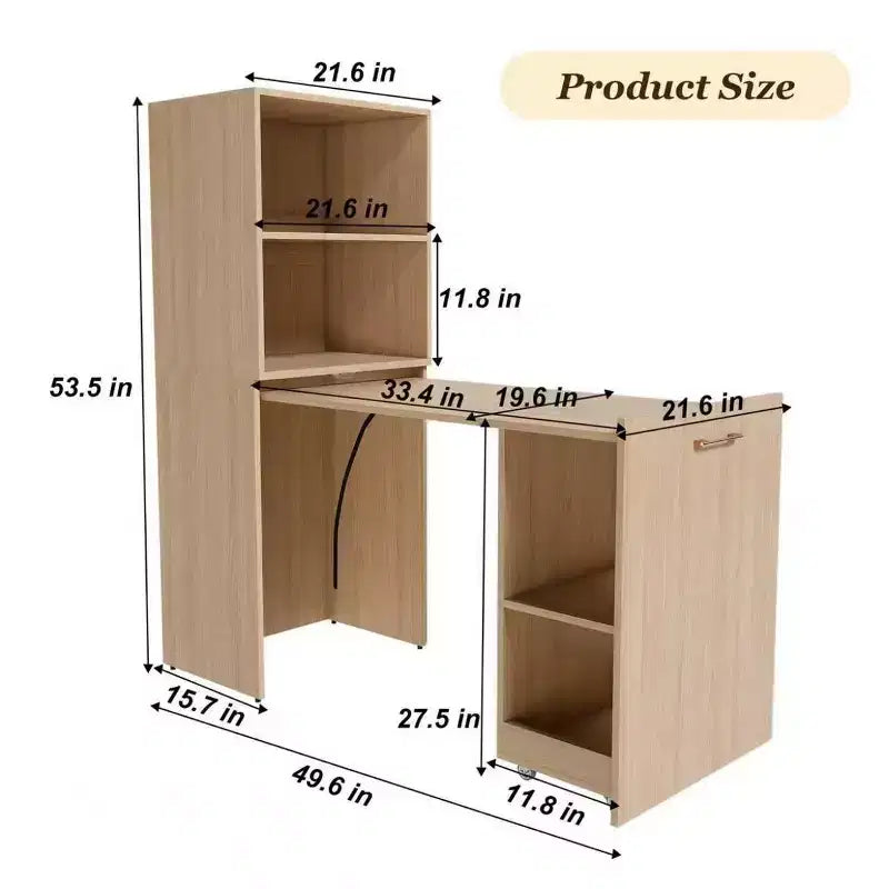 Bureau d'écriture pliable à roulettes en MDF 136 cm (H) x 55 cm (L) x 40 cm (P)