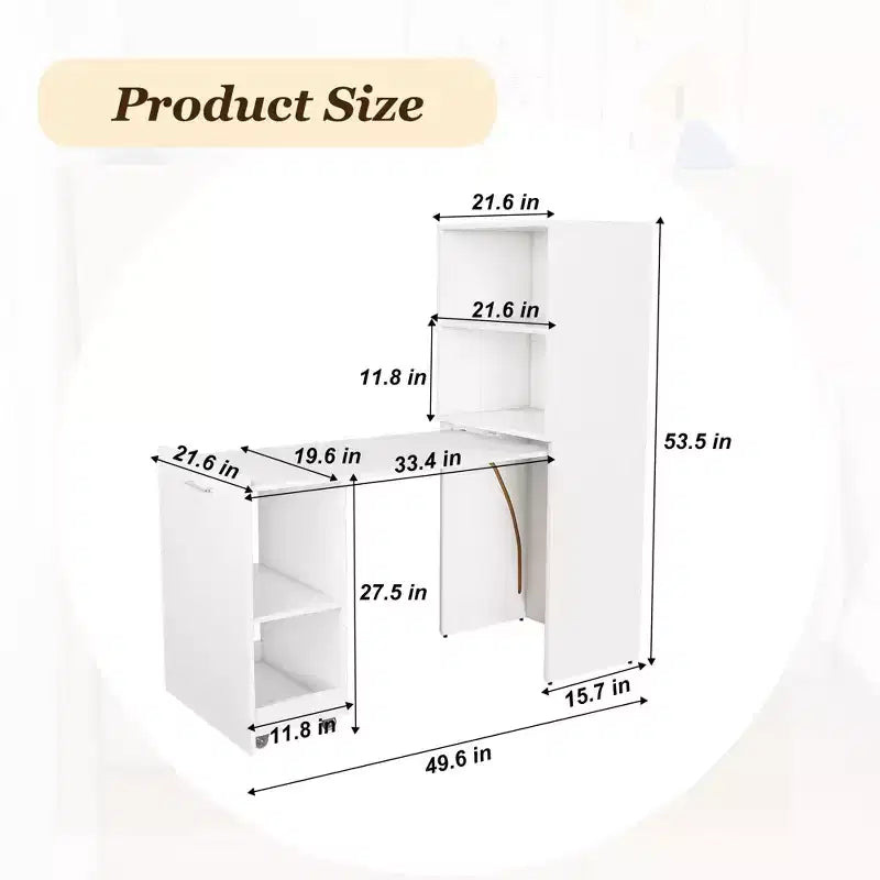 Bureau d'écriture pliable à roulettes en MDF 136 cm (H) x 55 cm (L) x 40 cm (P)