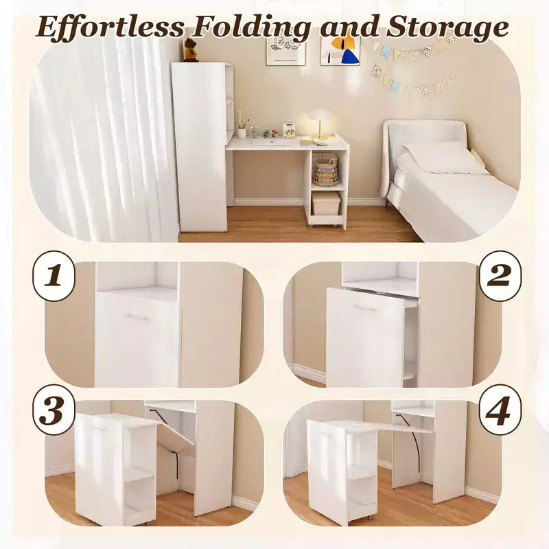 Bureau d'écriture pliable à roulettes en MDF 136 cm (H) x 55 cm (L) x 40 cm (P)