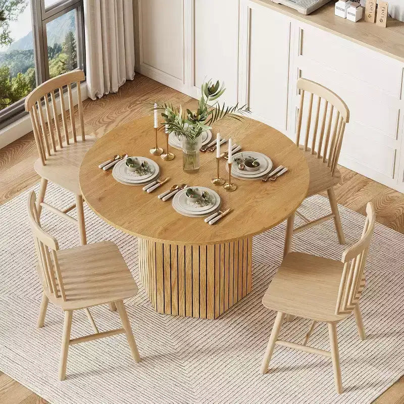Table à manger ronde en bois 120 cm de diamètre 4 places