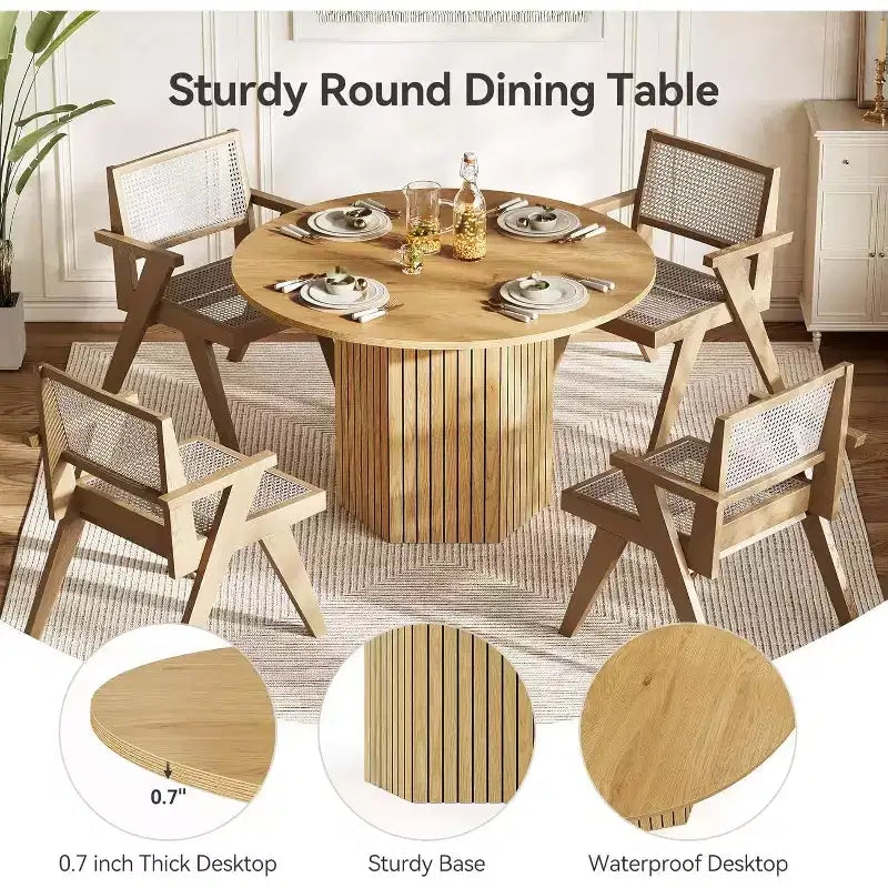 Table à manger ronde en bois 120 cm de diamètre 4 places