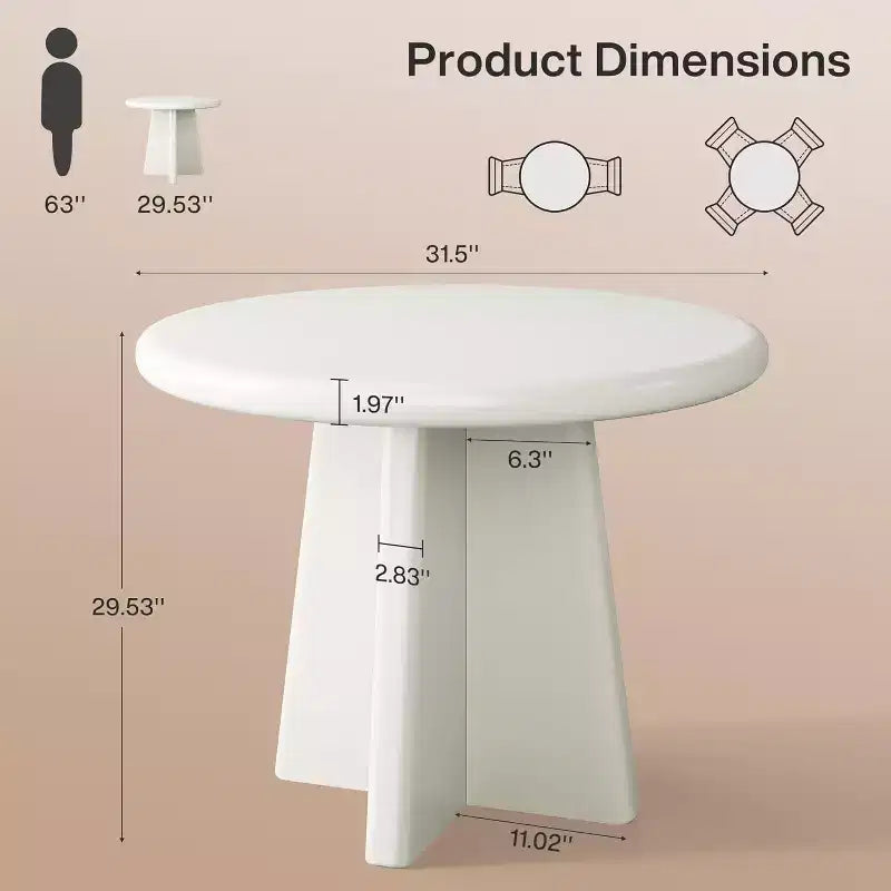 Table à manger ronde 73,7 cm H x 80 cm diamètre Places 2 à 4