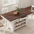 36in Counter Height Rectangular Dining Table with 2 Drawers, Wine Rack & 3 Shelves, Farmhouse Wood Kitchen Table for Bar & Entertaining, Brown+White