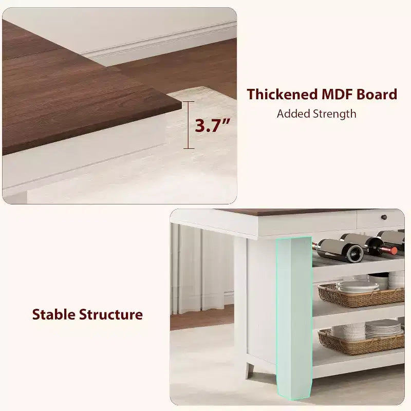 Table à manger en bois hauteur comptoir 91 cm avec 2 tiroirs, casier à vin et 3 étagères