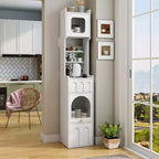 Armoire de rangement haute et étroite en panneaux de particules et MDF, 1 porte et 2 tiroirs, 180 cm de hauteur