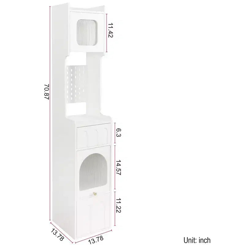 Armoire de rangement haute et étroite en panneaux de particules et MDF, 1 porte et 2 tiroirs, 180 cm de hauteur