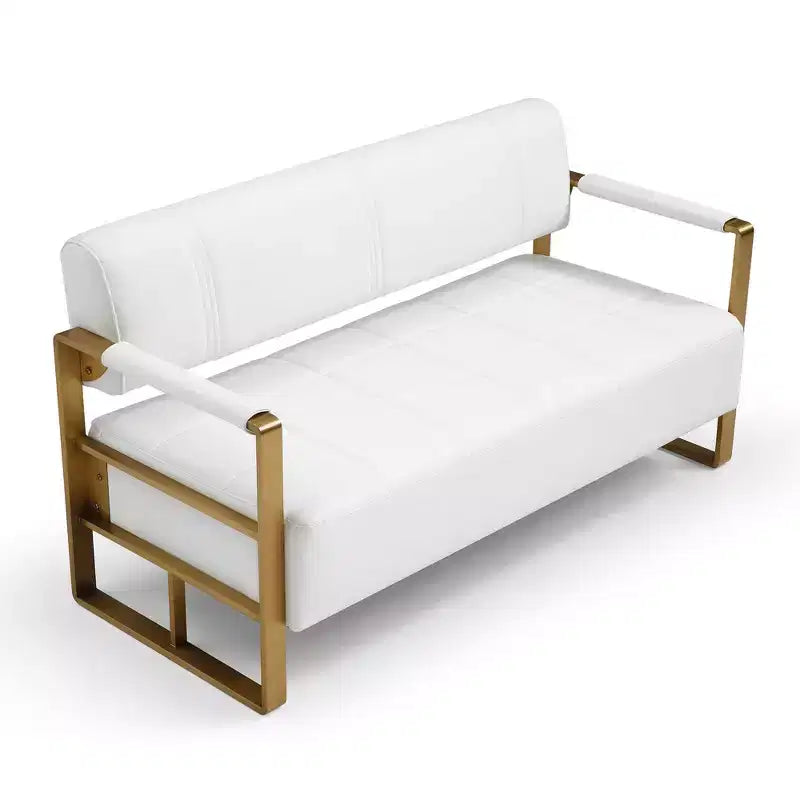 Canapé causeuse en similicuir avec accoudoirs en métal doré L 147 cm