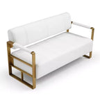 Canapé causeuse en similicuir avec accoudoirs en métal doré L 147 cm