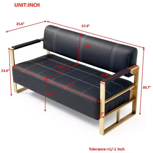 Canapé causeuse en similicuir avec accoudoirs en métal doré L 147 cm
