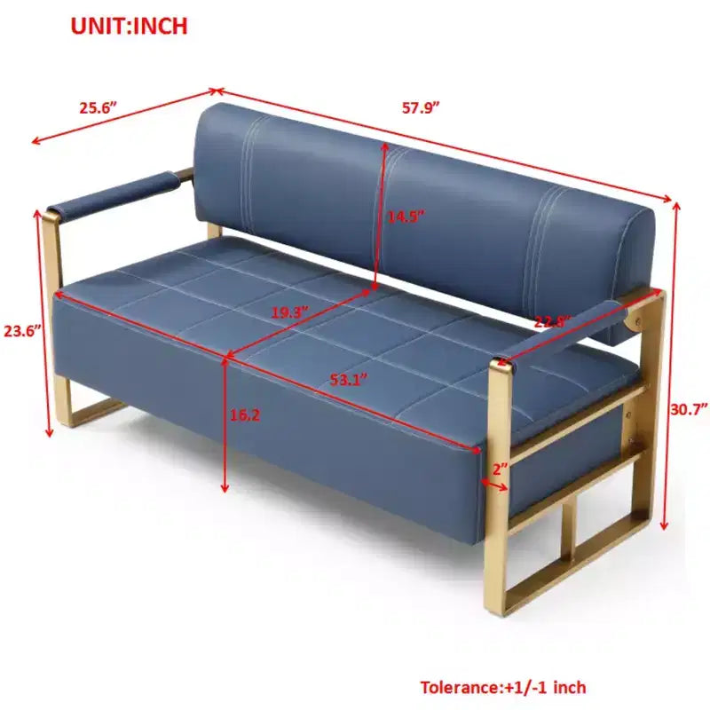 Canapé causeuse en similicuir avec accoudoirs en métal doré L 147 cm
