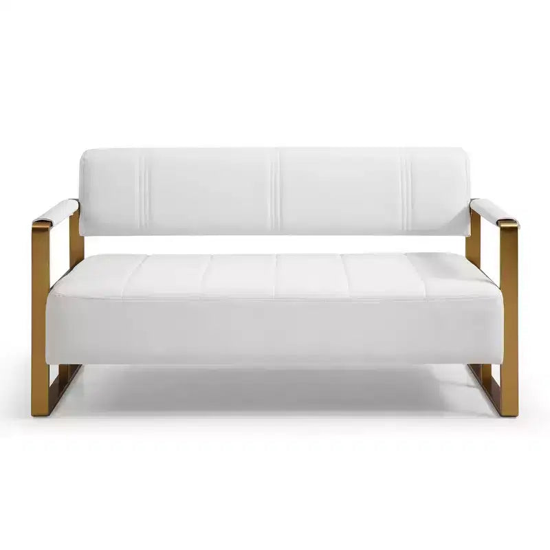 Canapé causeuse en similicuir avec accoudoirs en métal doré L 147 cm