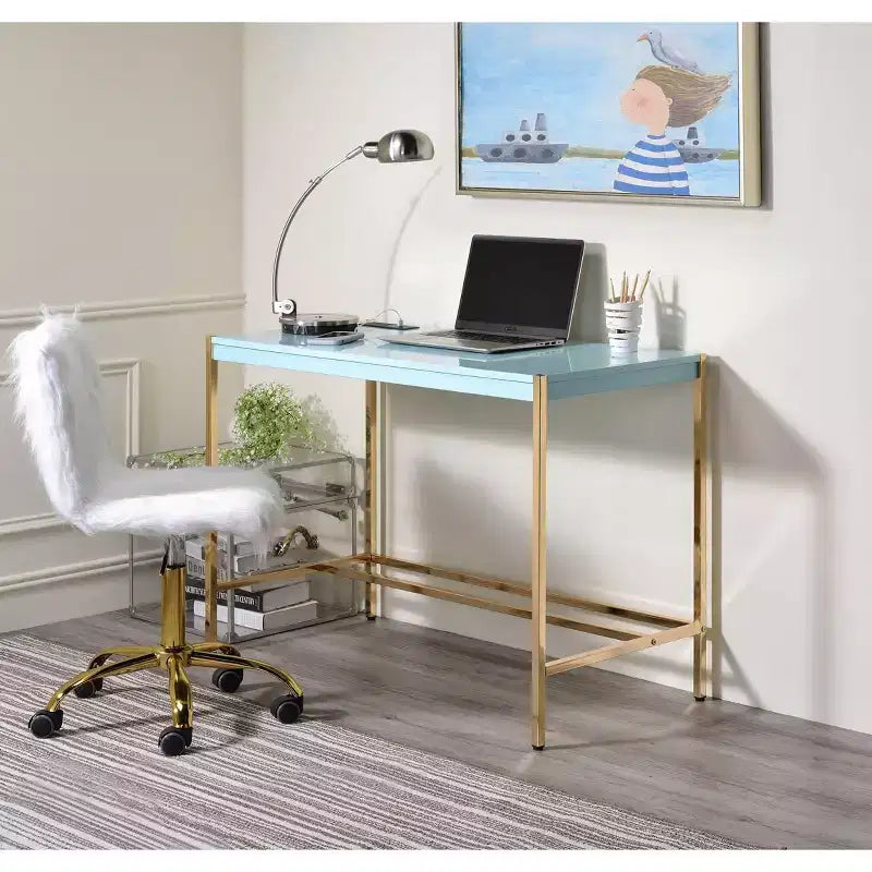 Bureau en MDF avec port USB et piètement en métal doré 40''L