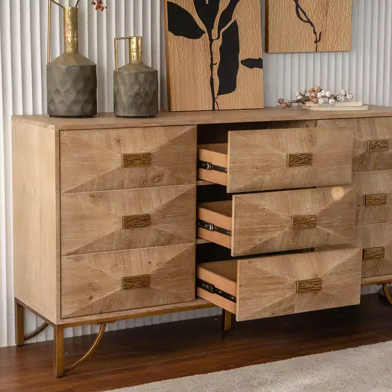 Buffet en acacia et MDF 81,5 cm H x 44 cm l x 151 cm P