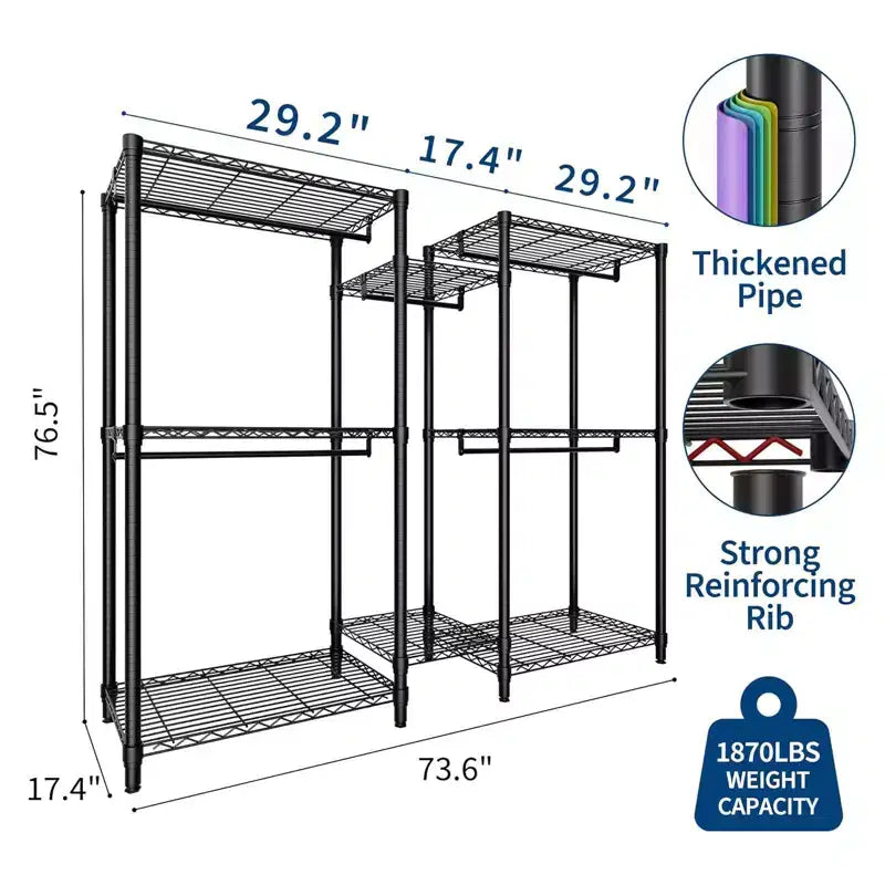 Portant à vêtements autoportant en acier avec étagères 194 cm H | Capacité de 227 kg