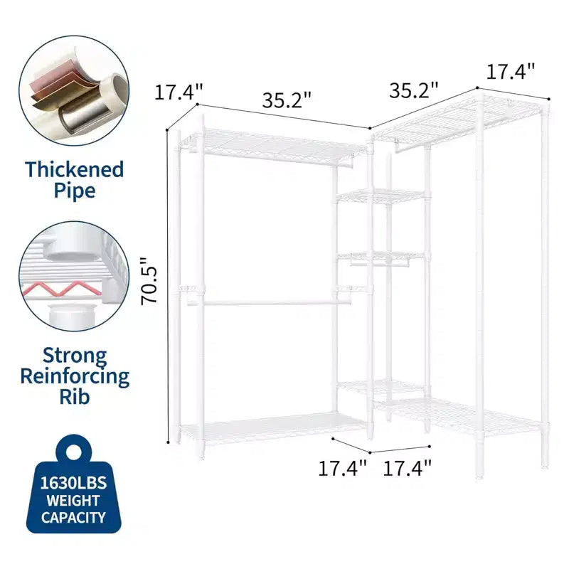 Portant à vêtements autoportant en acier avec étagères 194 cm H | Capacité de 227 kg