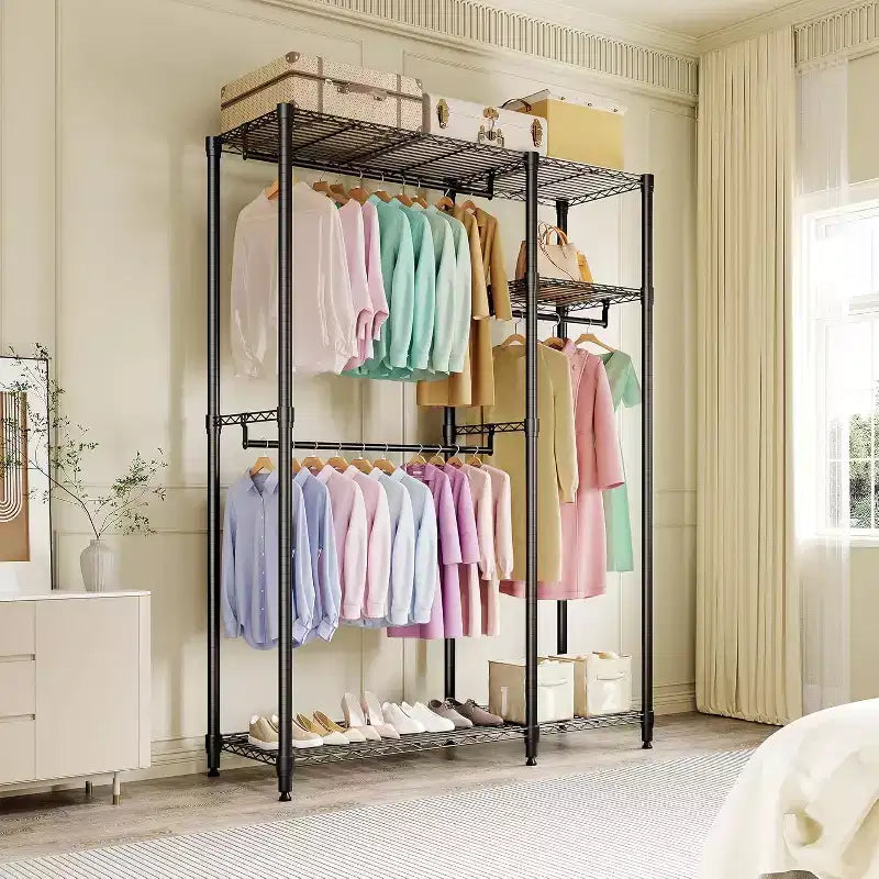 Portant à vêtements autoportant en acier avec étagères 194 cm H | Capacité de 227 kg