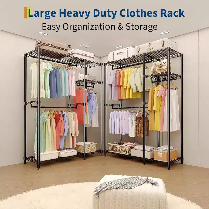 Portant à vêtements autoportant en acier avec étagères 194 cm H | Capacité de 227 kg