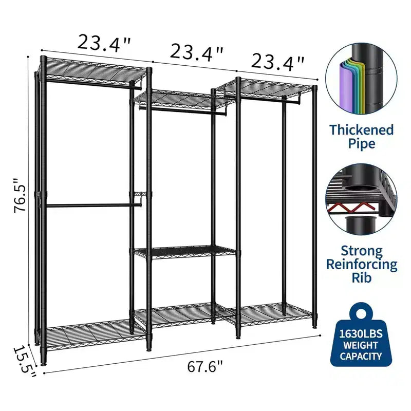 Portant à vêtements autoportant en acier avec étagères 194 cm H | Capacité de 227 kg