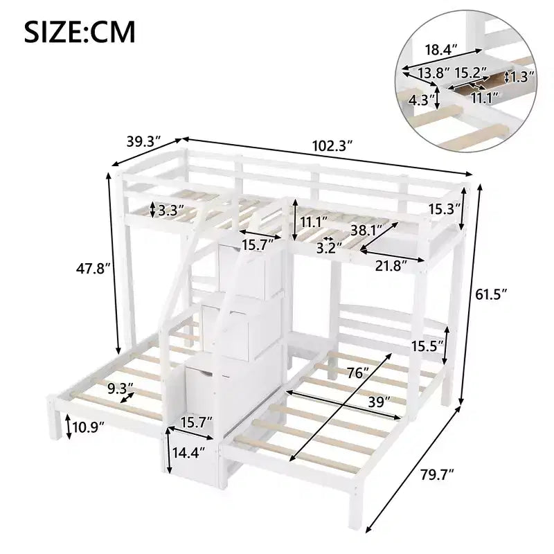 Lit superposé triple en pin Twin/Twin/Twin 61,5''H x 79,7''L x 102,3''P