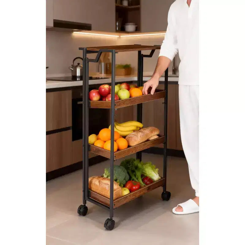 Chariot de rangement pliable en bois à 4 niveaux avec roues verrouillables