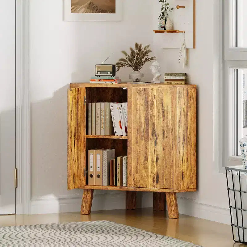 Meuble d'angle de rangement industriel avec 3 étagères réglables