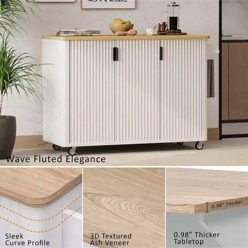 Îlot de cuisine roulant en MDF et pin 36,4''H x 51,3''P x 29,5''L