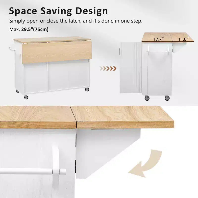 Îlot de cuisine roulant en MDF et pin 36,4''H x 51,3''P x 29,5''L