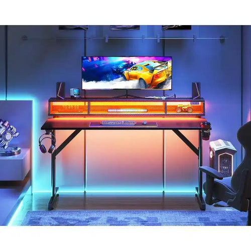 Bureau de jeu LED 48'' avec prises de courant et support de moniteur