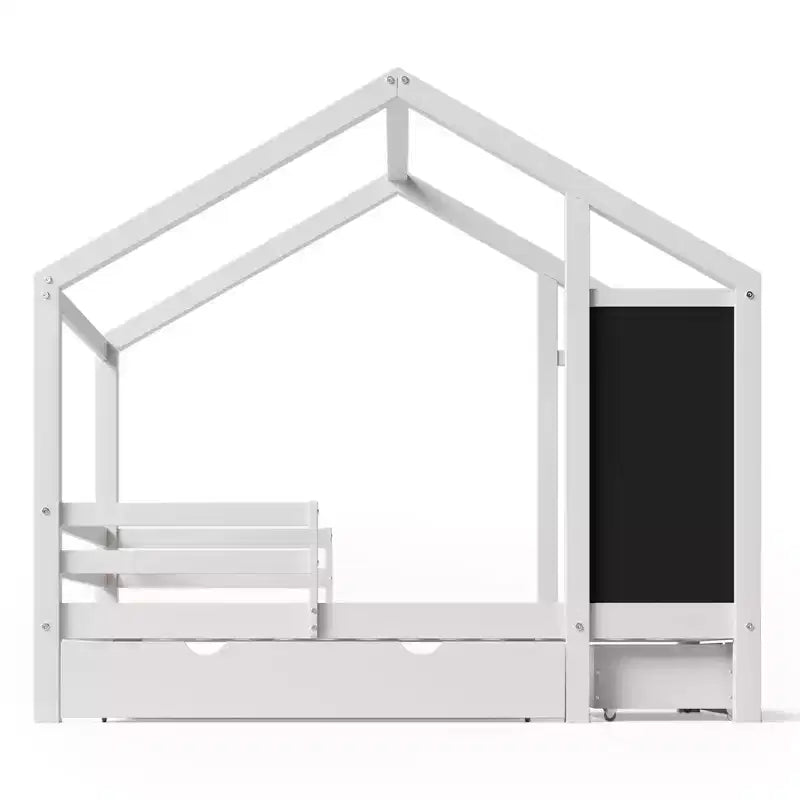 Lit d'enfant en bois avec cadre de maison, double, 183 cm (H) x 106,4 cm (l) x 203,5 cm (P)