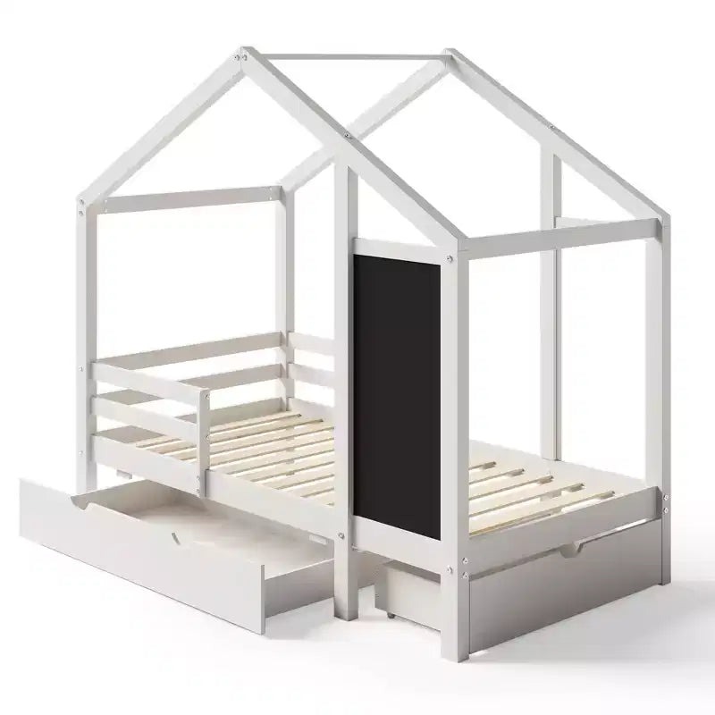 Lit d'enfant en bois avec cadre de maison, double, 183 cm (H) x 106,4 cm (l) x 203,5 cm (P)