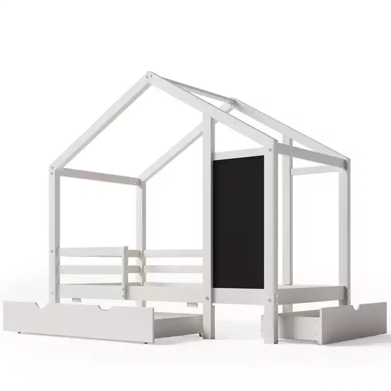Lit d'enfant en bois avec cadre de maison, double, 183 cm (H) x 106,4 cm (l) x 203,5 cm (P)