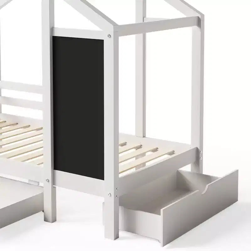 Lit d'enfant en bois avec cadre de maison, double, 183 cm (H) x 106,4 cm (l) x 203,5 cm (P)