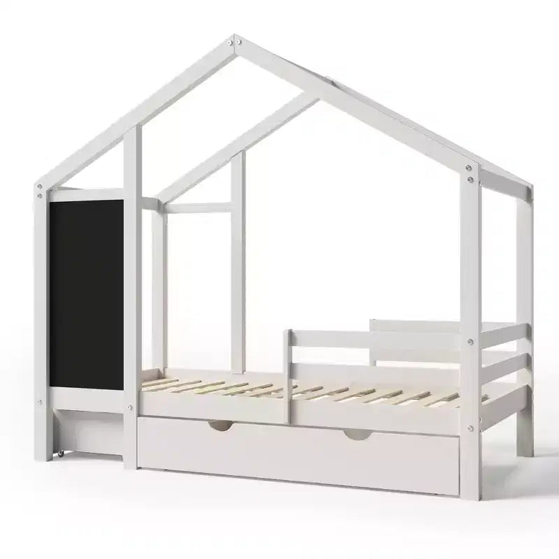 Lit d'enfant en bois avec cadre de maison, double, 183 cm (H) x 106,4 cm (l) x 203,5 cm (P)
