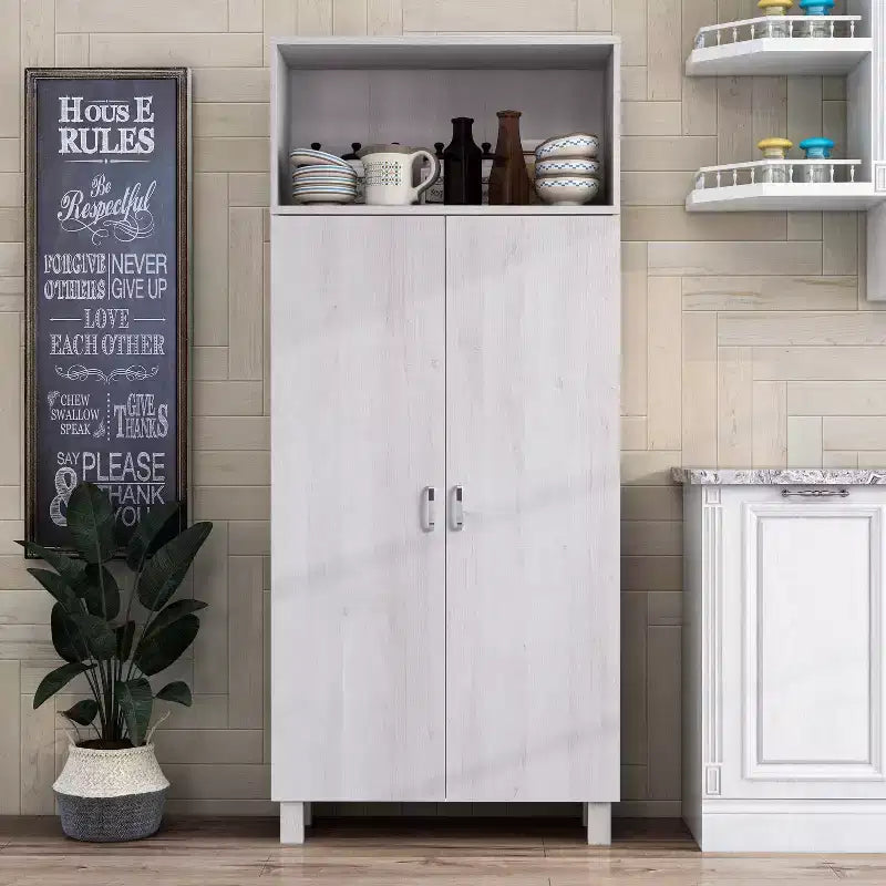 Meuble de rangement double porte en chêne blanc