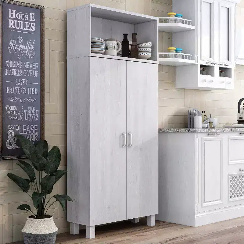 Meuble de rangement double porte en chêne blanc