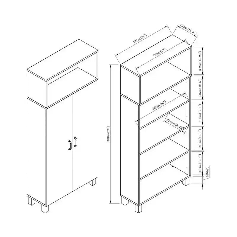 Meuble de rangement double porte en chêne blanc