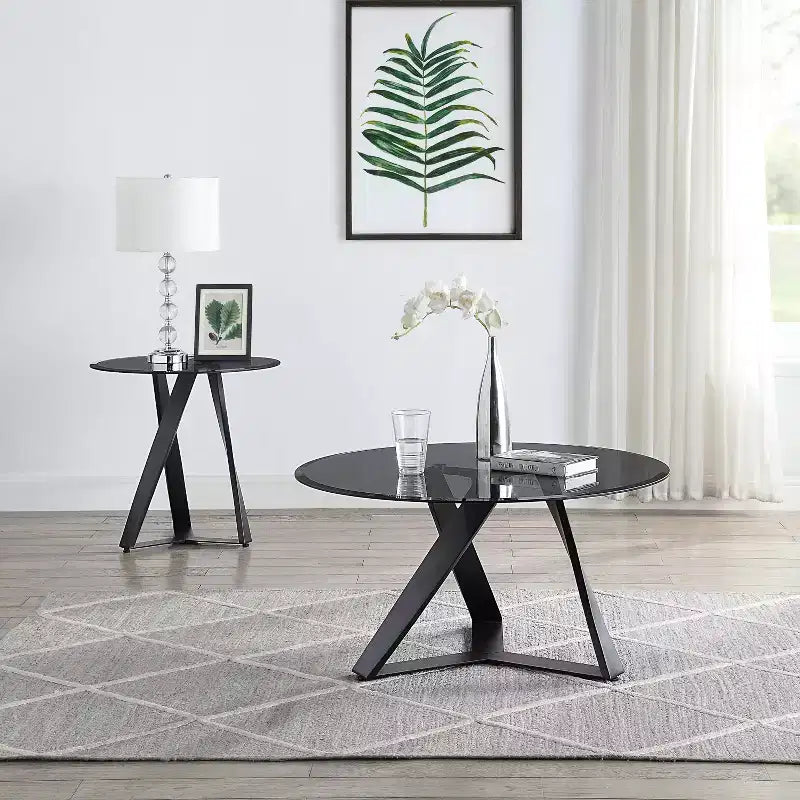Table d'appoint ronde en acier et verre trempé H 57,7 cm x Ø 61 cm