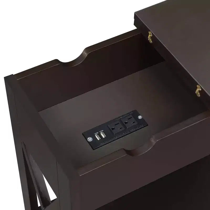 Table d'appoint en MDF à rabat avec station de charge 61 cm (H) x 60,3 cm (l) x 28,6 cm (P)