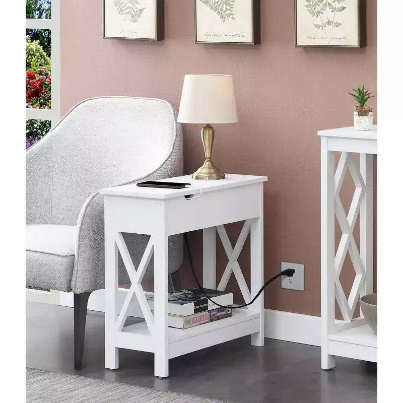 Table d'appoint en MDF à rabat avec station de charge 61 cm (H) x 60,3 cm (l) x 28,6 cm (P)