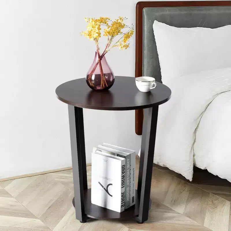 Table d'appoint ronde à 2 niveaux en panneaux de particules et fer 57 cm (H) x 49,5 cm (diamètre)
