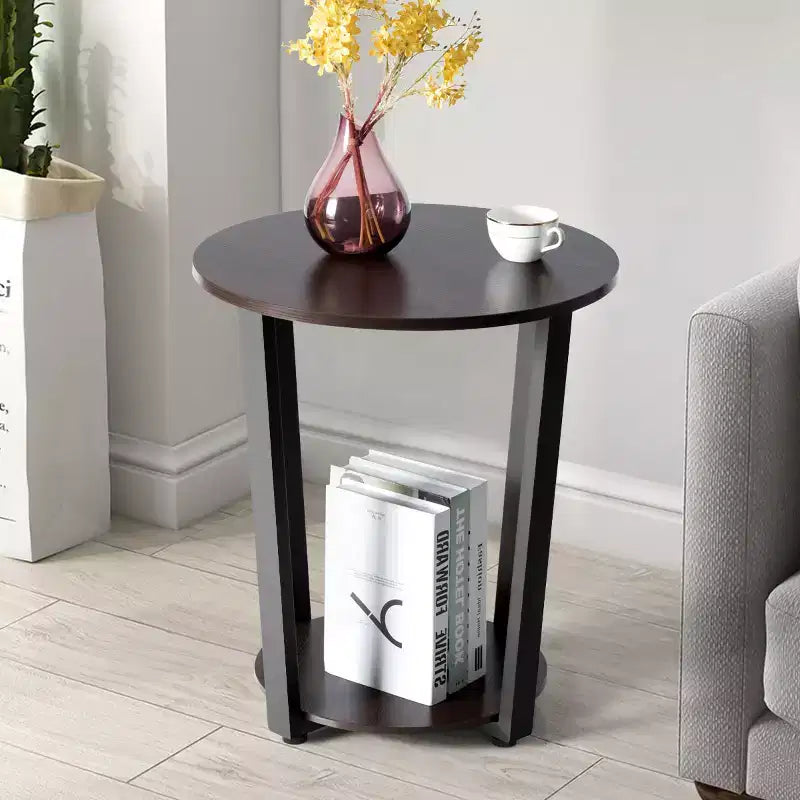 Table d'appoint ronde à 2 niveaux en panneaux de particules et fer 57 cm (H) x 49,5 cm (diamètre)
