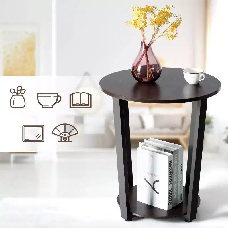 Table d'appoint ronde à 2 niveaux en panneaux de particules et fer 57 cm (H) x 49,5 cm (diamètre)