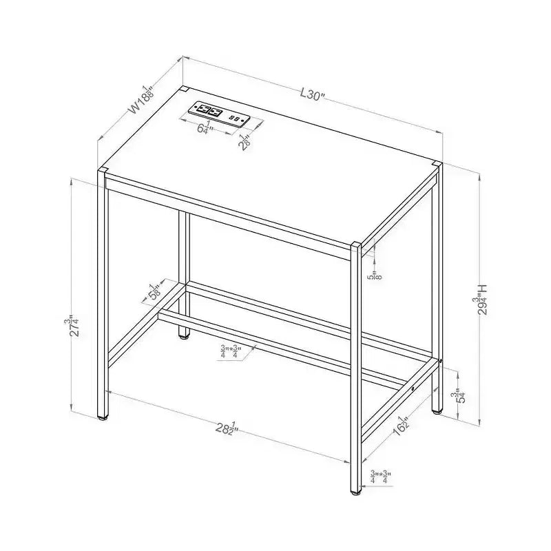 Bureau en acier et MDF avec port USB 75,5 cm H x 76 cm L x 46 cm P