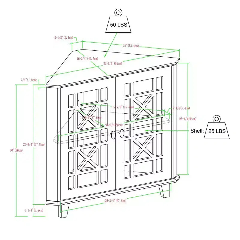 Meuble d'angle d'appoint en MDF 30''H x 32,25''L x 16,75''P