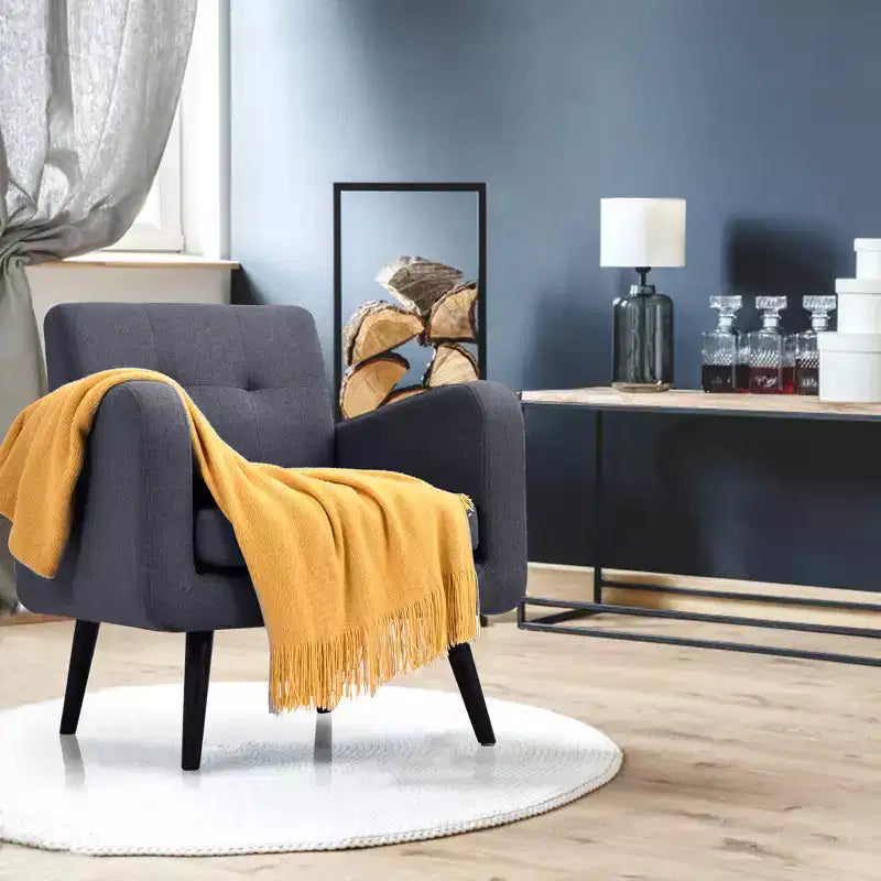 Fauteuil d'appoint en bois d'hévéa et lin 82,5 cm (H) x 75 cm (l) x 75 cm (P)