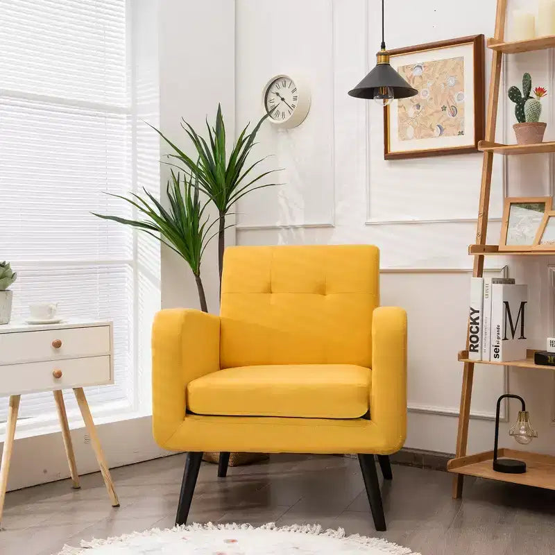 Fauteuil d'appoint en bois d'hévéa et lin 82,5 cm (H) x 75 cm (l) x 75 cm (P)
