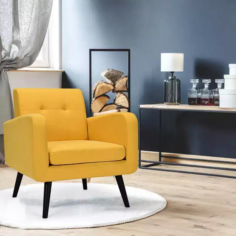 Fauteuil d'appoint en bois d'hévéa et lin 82,5 cm (H) x 75 cm (l) x 75 cm (P)
