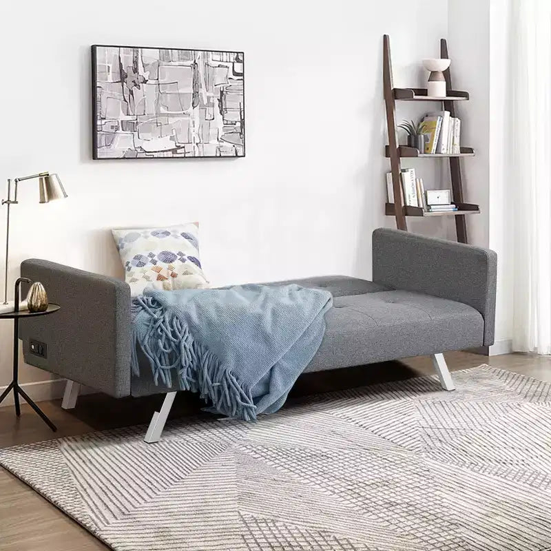 Canapé-lit futon convertible avec ports USB et multiprise