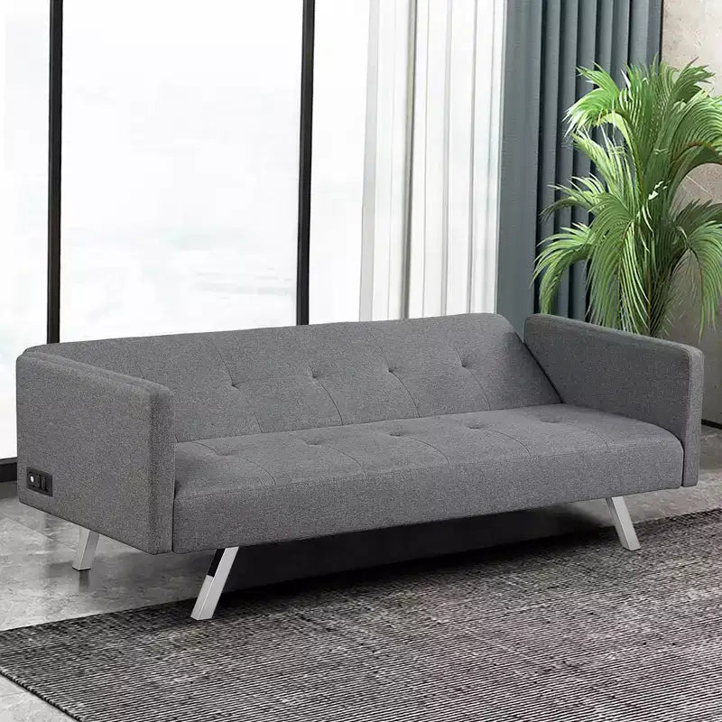Canapé-lit futon convertible avec ports USB et multiprise